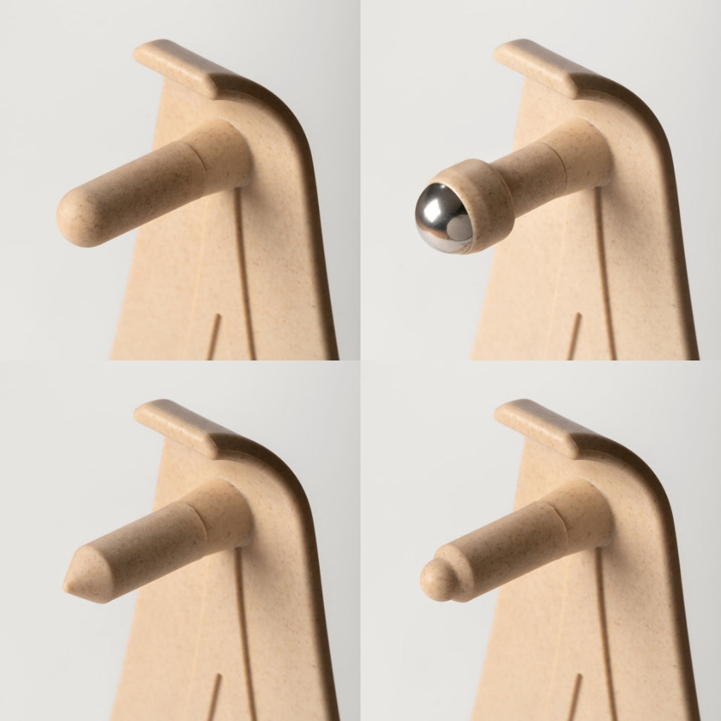 The four different peg attachements that come with the Reliefboard.